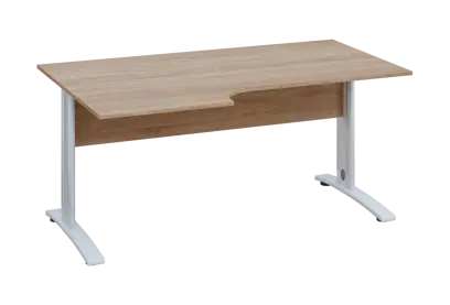 ERK 18 - 166 stůl kancelářský, rohový, levý, kovová podnož bílá, deska 18 mm, široký 1600 mm, dub bardolino